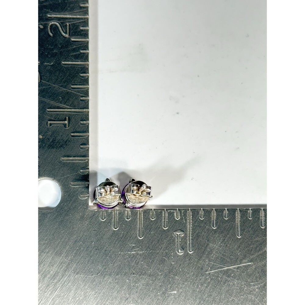 Sterling Silver Amethyst Stud Earrings Round Faceted Purple Gemstone - Picture 5 of 14